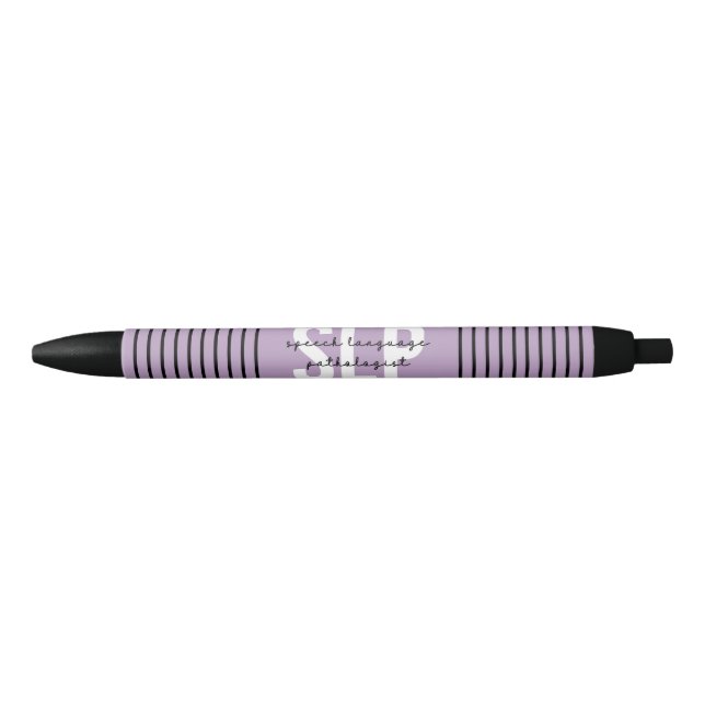 SLP Speech Pathologist Speech Therapist Stripes Black Ink Pen (Front)