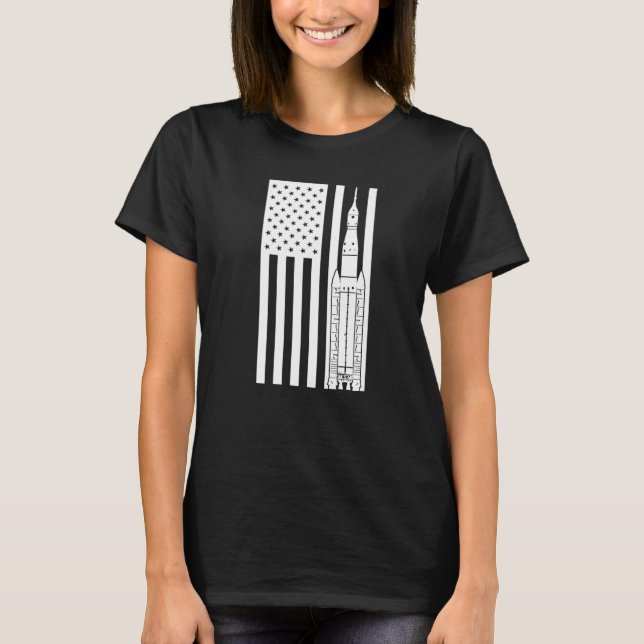 SLS Space Launch System Rocket American Flag T-Shirt (Front)