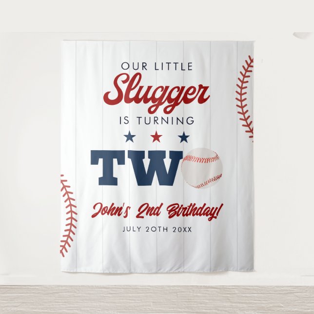 Slugger Baseball 2nd Birthday Photo Backdrop Tapestry (Front)