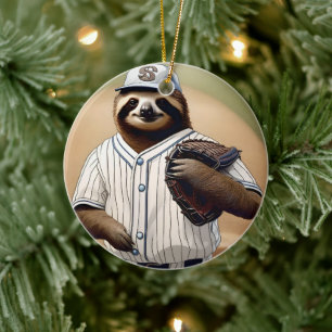 "Slugger Sloth: Slow and Steady at the Plate" Ceramic Ornament
