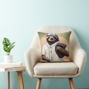 "Slugger Sloth: Slow and Steady at the Plate" Cushion