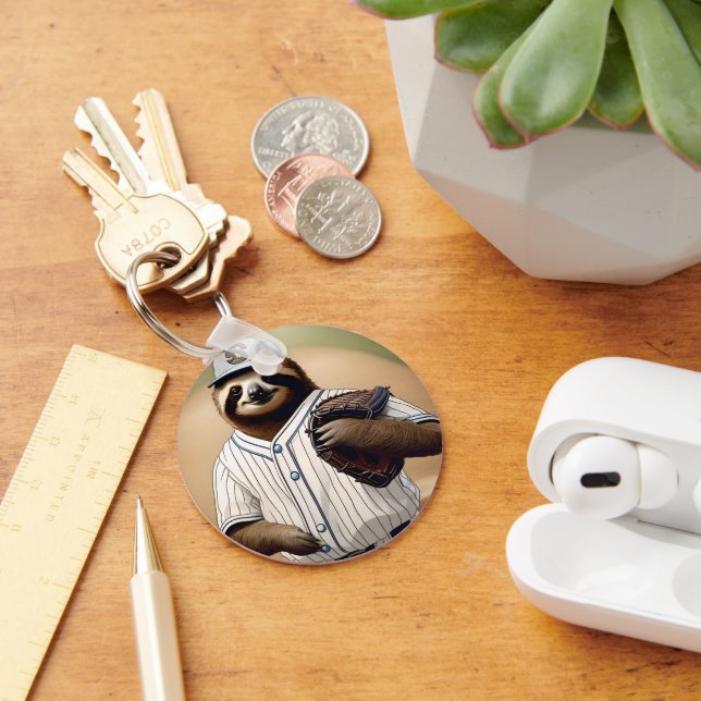 "Slugger Sloth: Slow and Steady at the Plate" Key Ring (Desk)