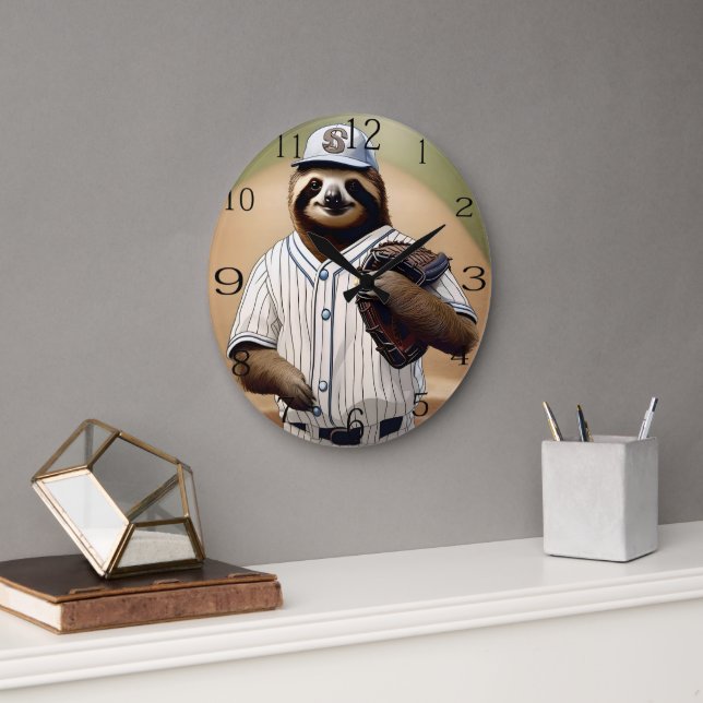 "Slugger Sloth: Slow and Steady at the Plate" Large Clock (Office)