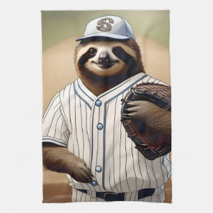 "Slugger Sloth: Slow and Steady at the Plate" Tea Towel