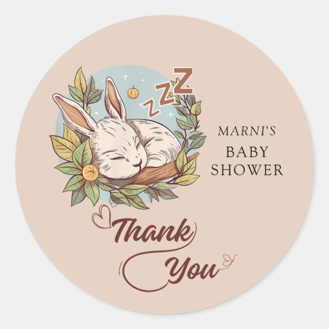 Slumber Bunny Baby Shower Classic Round Sticker (Front)