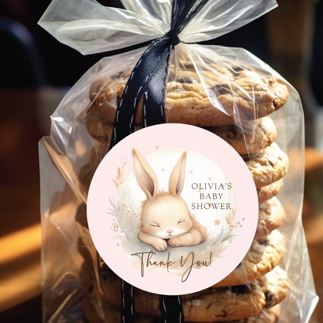 Slumber Bunny Girls Baby Shower Classic Round Sticker (Creator Uploaded)