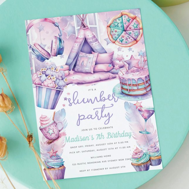 Slumber Girl Birthday Party Pastel Fun Invitation (Creator Uploaded)