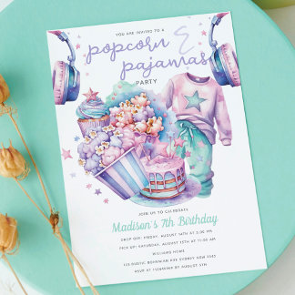 Slumber Girl Birthday Popcorn & Pyjamas Invitation