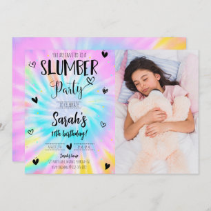 Slumber Girl Tie Dye Birthday Party Photo Invitation
