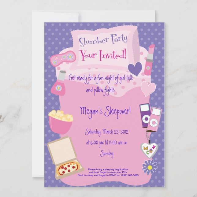 Slumber Parting or Sleep Over! Invitation (Front)