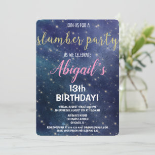 Slumber party birthday galaxy sleepover invitation
