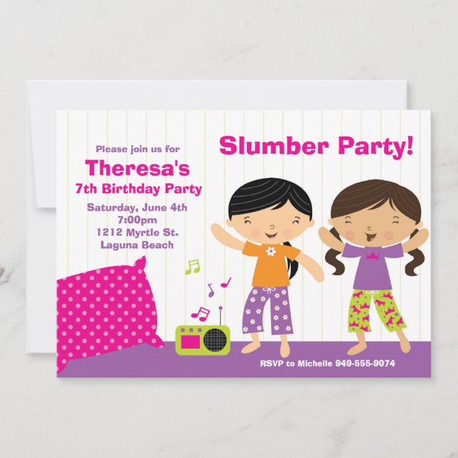Slumber Party Birthday Invitation (Front)