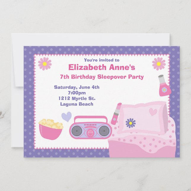 Slumber Party Birthday Invitation (Front)