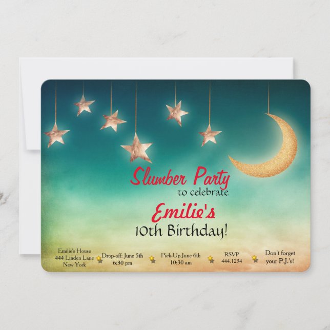 Slumber Party Birthday Invitations (Front)
