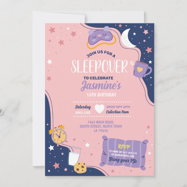 Slumber Party Birthday Sleepover Cute Girls Pink Invitation (Front)