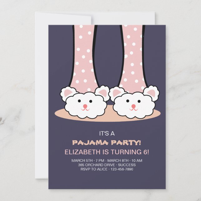 Slumber Party Bunny Slippers Invitation (Front)