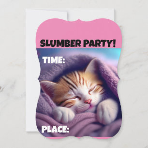 SLUMBER PARTY CUTE SLEEPING CAT INVITATIONS