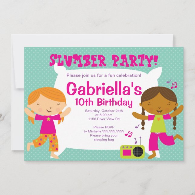 Slumber Party Fun Birthday Invitation (Front)