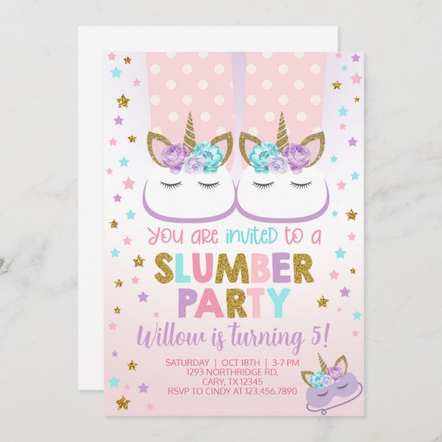Slumber party girl birthday invite. invitation (Front/Back)