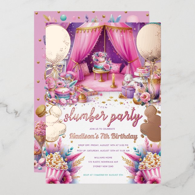 Slumber Party Girl Birthday Rose Gold (Front/Back)