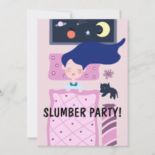 SLUMBER PARTY GIRL & CAT CUTE INVITATIONS