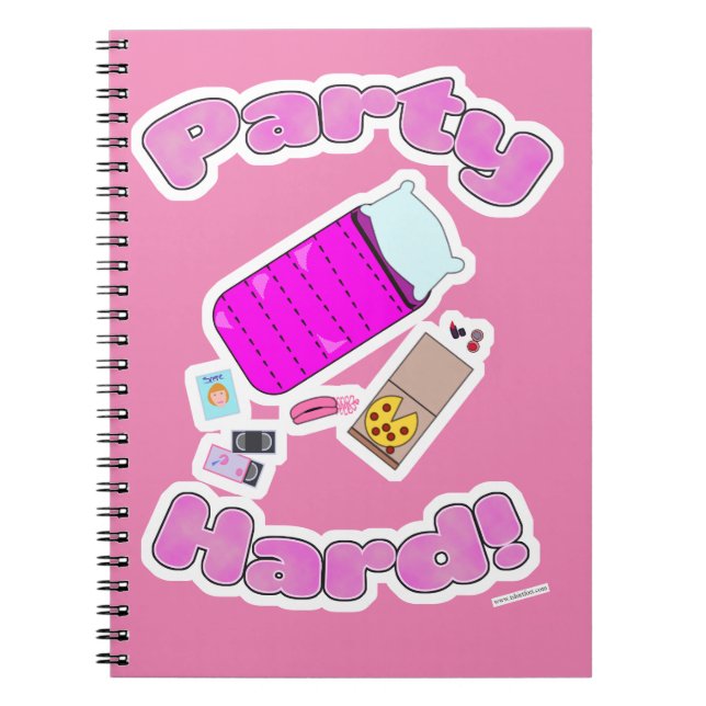 Slumber Party Hard Fun Slogan Cartoon Joy Notebook (Front)
