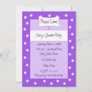 Slumber Party Invitation Cute Purple Bed
