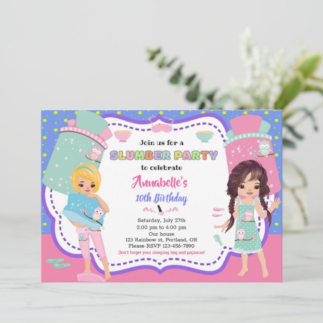 Slumber party invitation Sleepover birthday invite (Standing Front)