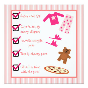 Slumber Party Pajamas Slippers Checklist Invitation