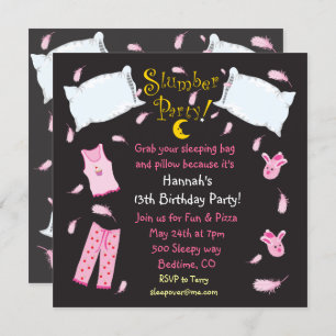 Slumber Party Pillow Fight Birthday Invitation