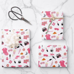 Slumber Party Pink Girl Kids Pattern Wrapping Paper Sheet