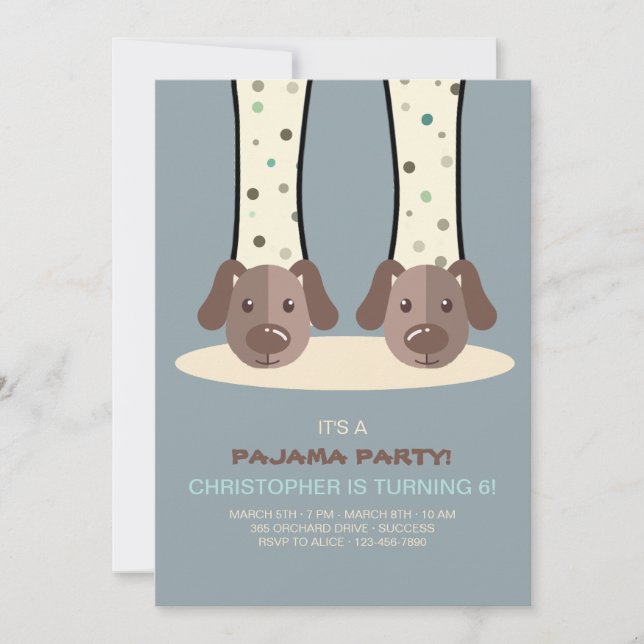 Slumber Party Puppy Slippers Invitation (Front)