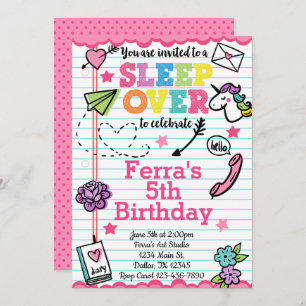 Slumber Party Sleepover Birthday Invitation Invite