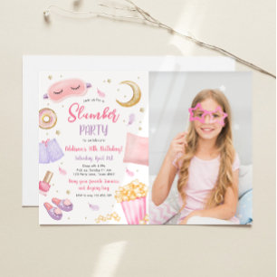 Slumber Party Sleepover Girl Spa Pink Birthday Inv Invitation