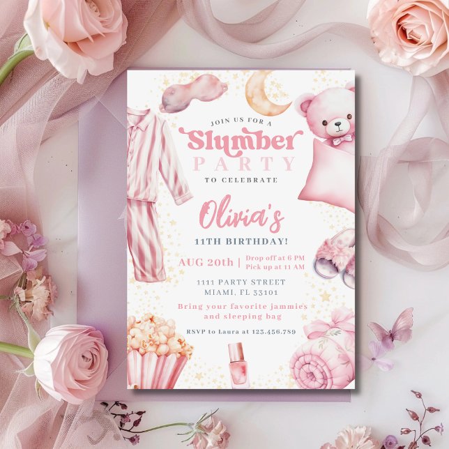 Slumber Party Sleepover Girl Spa Pink Birthday Invitation (Creator Uploaded)