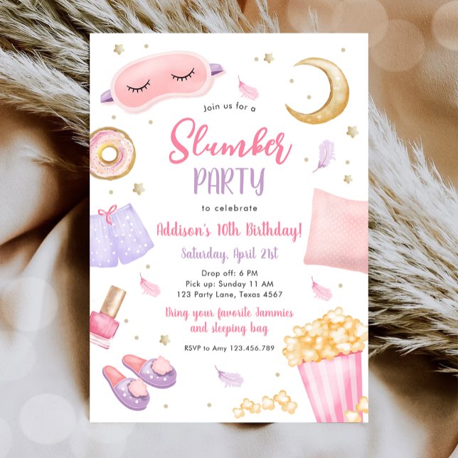 Slumber Party Sleepover Girl Spa Pink Birthday Invitation (Creator Uploaded)