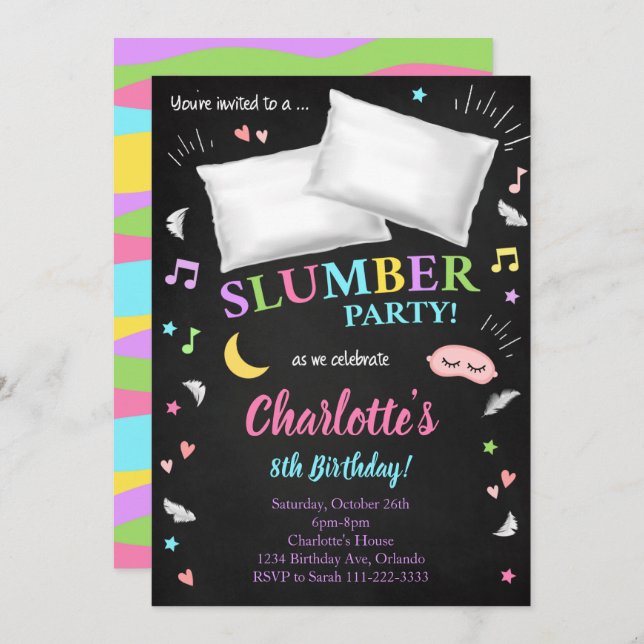 Slumber Party Sleepover Girls Invitation (Front/Back)