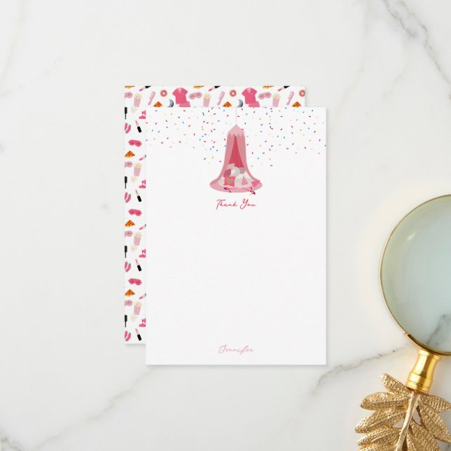 Slumber Party Sleepover Tent Kids Birthday Party Thank You Card (Front/Back In Situ)