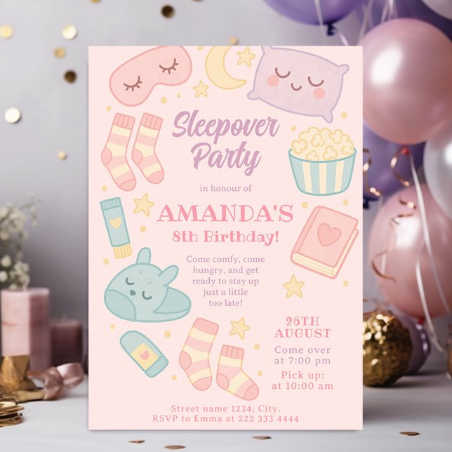 Slumber Party Style in Pink for Birthday Fun Invitation (Creator Uploaded)