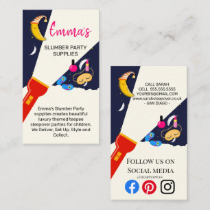 slumber party teepee hire sleep night nanny moon business card