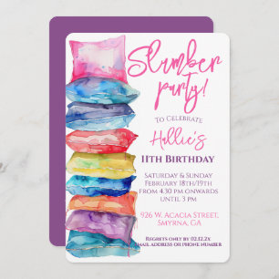 Slumber Party Watercolor Pillow Invitation
