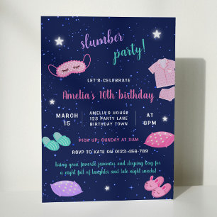 Slumber Sleepover Birthday Party Pink Purple Invitation