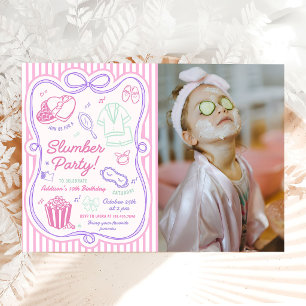 Slumber Sleepover Party Girl Birthday Photo Invitation