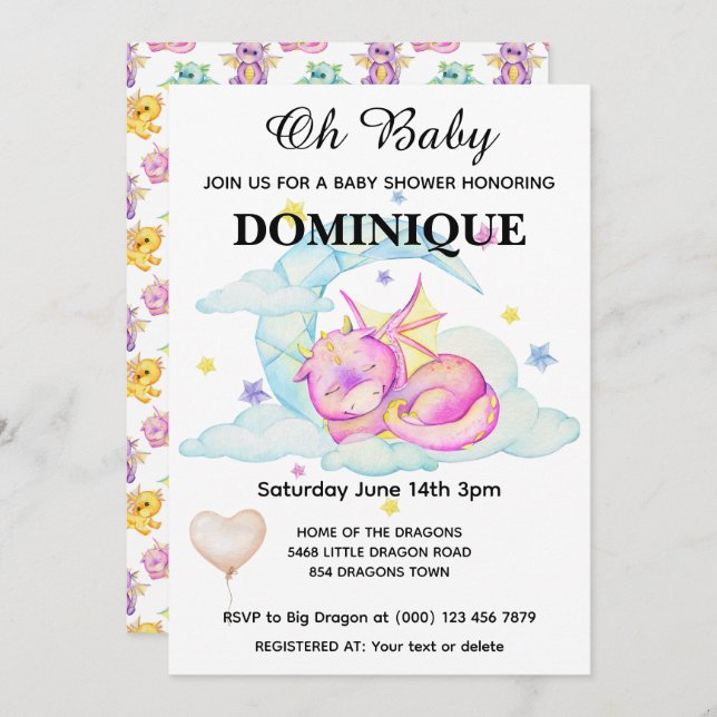 Slumbering Dragon Dreams - Baby Shower Invitation (Front/Back)