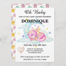 Slumbering Dragon Dreams - Baby Shower Invitation