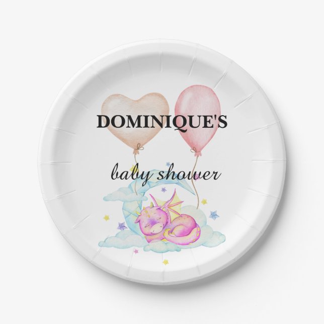 Slumbering Dragon Dreams - Baby Shower Paper Plate (Front)
