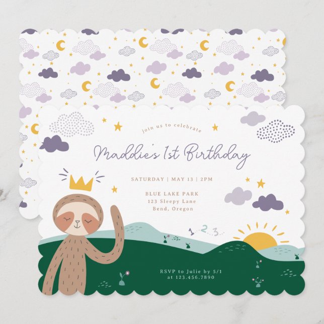 Slumberkins Sloth Birthday Party Invitation (Front/Back)