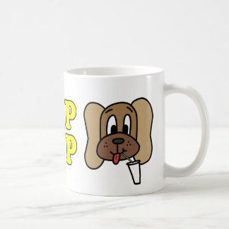 Slurp & Derp logo (3), yellow on white mug
