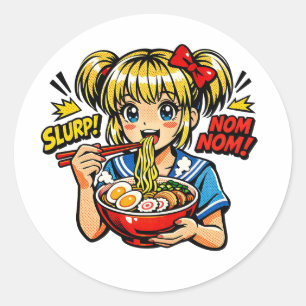 Slurp Nom Anime Girl Ramen Noodles Classic Round Sticker