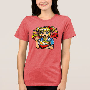 Slurp Nom Anime Girl Ramen Noodles Tri-Blend Shirt